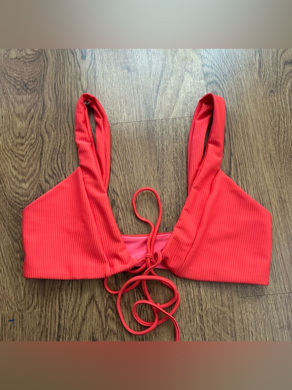 Lovers + Friends Coral Lace-Up Bikini Top unpadded size large ribbed summer